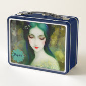 Lunch Box Élégant Imaginaire Portrait femme en vert et bleu (Dos)