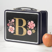 Lunch Box Élégant Monogramme floral rose (En situation)