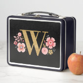 Lunch Box Élégant Monogramme floral rose (En situation)