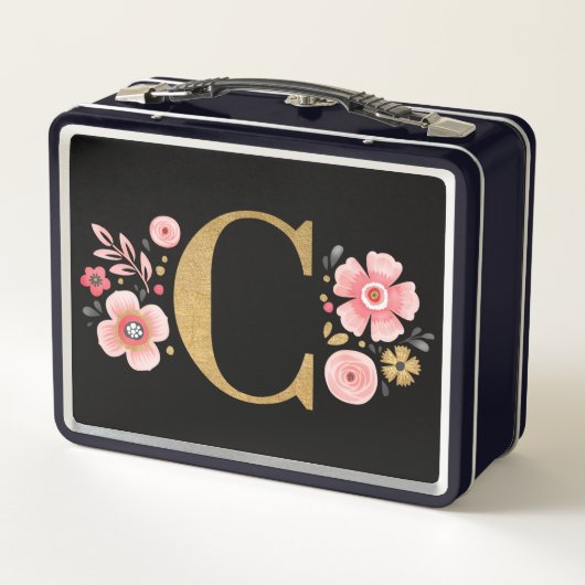 Lunch Box Élégant Monogramme floral rose (Dos)