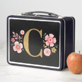 Lunch Box Élégant Monogramme floral rose (En situation)