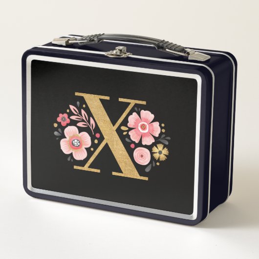 Lunch Box Élégant Monogramme floral rose (Devant)