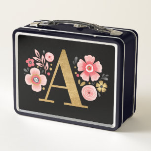 Lunch Box Élégant Monogramme floral rose