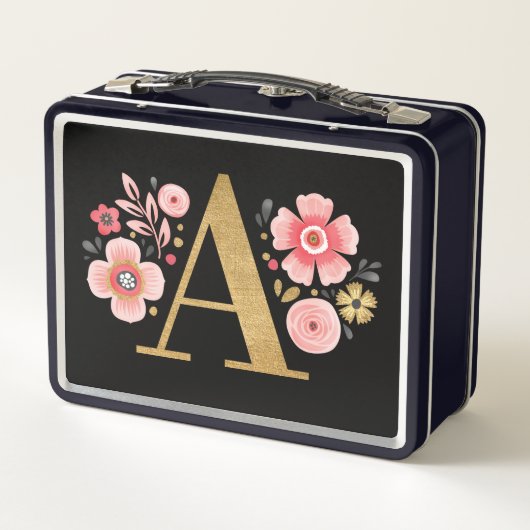 Lunch Box Élégant Monogramme floral rose (Dos)