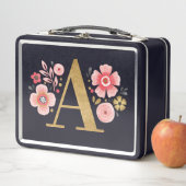 Lunch Box Élégant Monogramme floral rose (En situation)