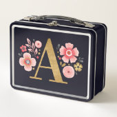 Lunch Box Élégant Monogramme floral rose (Devant)