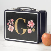 Lunch Box Élégant Monogramme floral rose Fille (En situation)