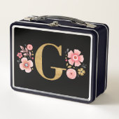Lunch Box Élégant Monogramme floral rose Fille (Devant)