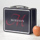 Lunch Box Élégant Monogramme moderne noir rouge (En situation)
