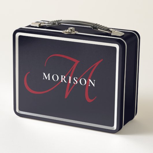 Lunch Box Élégant Monogramme moderne noir rouge (Devant)