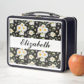 Lunch Box Élégant Monogramme noir et blanc Motif de margueri (En situation)