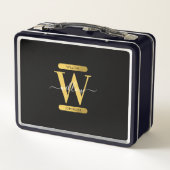 Lunch Box Élégant Monogramme noir & or Script moderne (Dos)