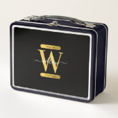 Lunch Box Élégant Monogramme noir & or Script moderne (Devant)