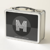Lunch Box Élégant noir gris blanc géométrique Monogramme mod (Dos)
