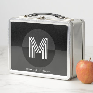 Lunch Box Élégant noir gris blanc géométrique Monogramme mod