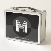 Lunch Box Élégant noir gris blanc géométrique Monogramme mod (Devant)