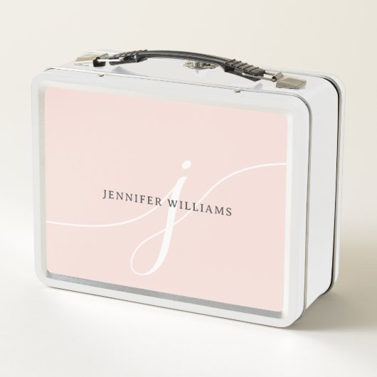 Lunch Box Élégant noir rose clair rose Monogramme (Dos)