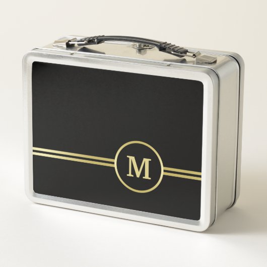 Lunch Box Élégant or Monogramme personnalisé sur noir (Dos)