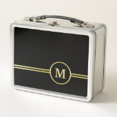 Lunch Box Élégant or Monogramme personnalisé sur noir (Devant)