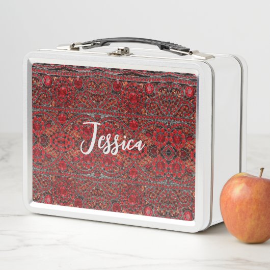 Lunch Box élégant or raffiné ruby rouge bordeaux (En situation)