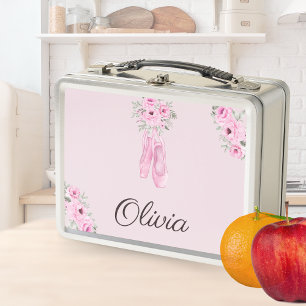 Lunch Box Élégant rose floral Ballerina Nom personnalisé