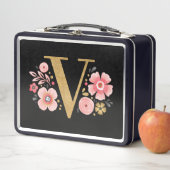 Lunch Box Élégante Fille rose noir floral (En situation)