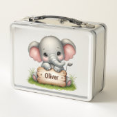 Lunch Box Éléphant de bébé mignon tenant un panneau de nom (Dos)