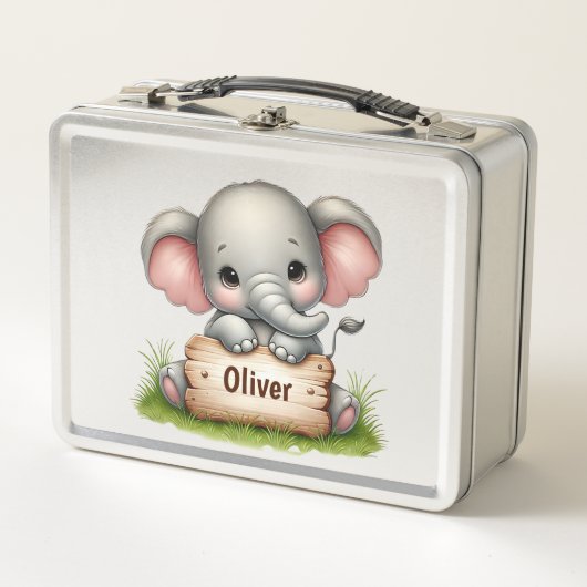 Lunch Box Éléphant de bébé mignon tenant un panneau de nom (Devant)
