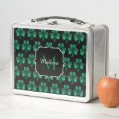 Lunch Box Emerald Green Sparkle Shamrock noir Monogramme (En situation)