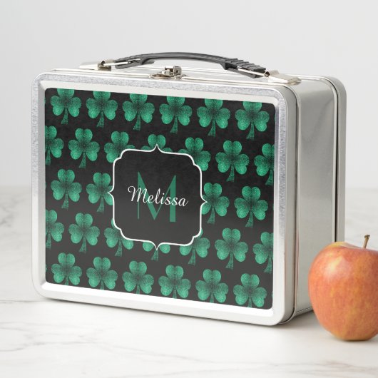 Lunch Box Emerald Green Sparkle Shamrock noir Monogramme (En situation)