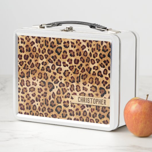 Lunch Box Empreinte de léopard Rustic Texture Nom de l'ajout (En situation)