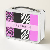 Lunch Box Empreinte de léopard, Zebra Print, Rose, Votre nom (Dos)