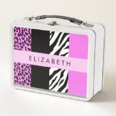 Lunch Box Empreinte de léopard, Zebra Print, Rose, Votre nom (Devant)