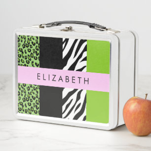 Lunch Box Empreinte de léopard, Zebra Print, Vert, Votre nom
