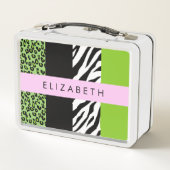 Lunch Box Empreinte de léopard, Zebra Print, Vert, Votre nom (Dos)