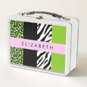 Lunch Box Empreinte de léopard, Zebra Print, Vert, Votre nom (Devant)