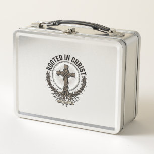 Lunch Box Enraciné dans le Christ Croix Gravure Vintage Chré
