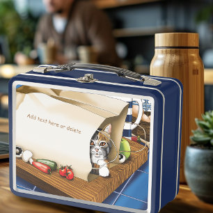 Lunch Box Épicerie Papier Sac Chat Cuisine Bleu