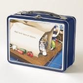 Lunch Box Épicerie Papier Sac Chat Cuisine Bleu (Devant)