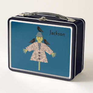 Lunch Box Épouvantail de paille Halloween et corbeaux nom pe