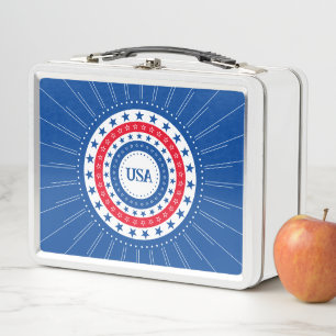 Lunch Box États-Unis Rouge, Blanc, Bleu Étoiles Initiales ou
