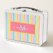 Lunch Box Été Arc en ciel rayures Monogramme Script (Devant)