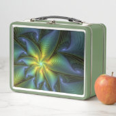 Lunch Box Etoile Abstraite, Bleu brillant Vert Or Fractal Ar (En situation)