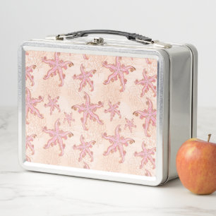 Lunch Box Étoiles de mer et motif pastel rose corail