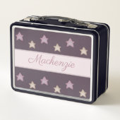 Lunch Box Étoiles mignonnes avec nom personnalisé sur rose (Dos)