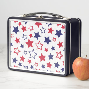 Lunch Box Étoiles rouges et bleues, 4 juillet, fond blanc