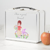 Lunch Box Faites un bon voyage, carte postale. Dessin avec u (En situation)