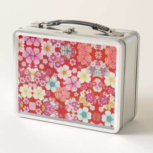 Lunch Box Falln Crimson Floral Chirimen (Devant)