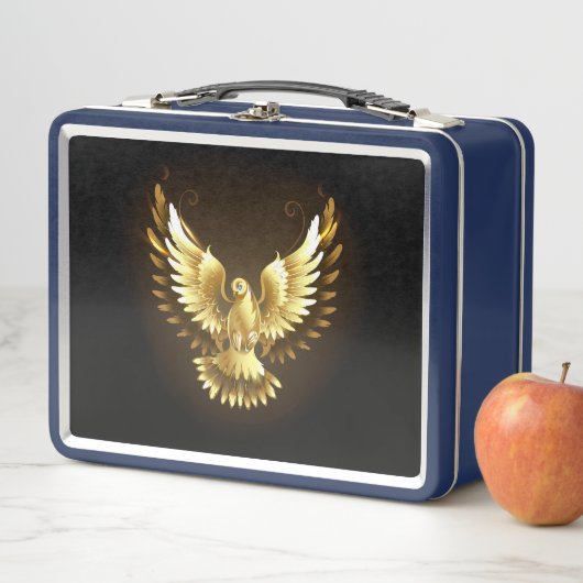 Lunch Box Faux Gold Foil Peace Dove en noir (En situation)