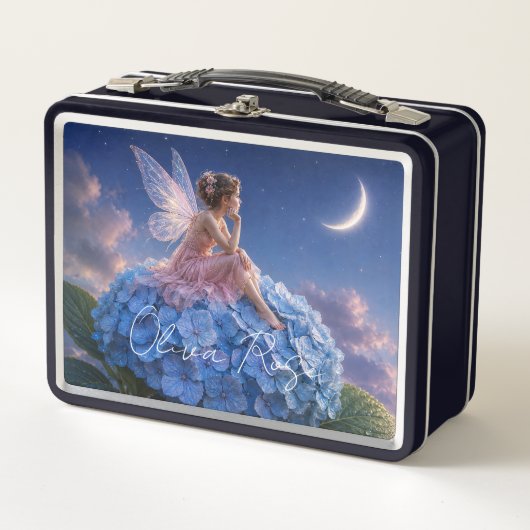 Lunch Box Fée Hydrangea Clair de Lune Nom Personnalisé (Devant)